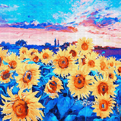 SOAVE BACKGROUND ANIMATED SUNFLOWERS FLOWERS FIELD - GIF animate gratis