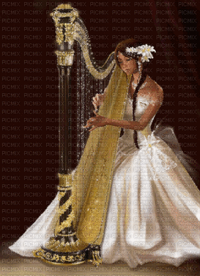 femme à la harpe - Zdarma animovaný GIF