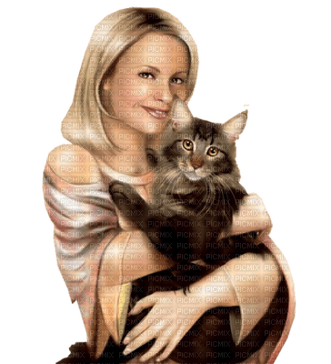 woman and cat - darmowe png