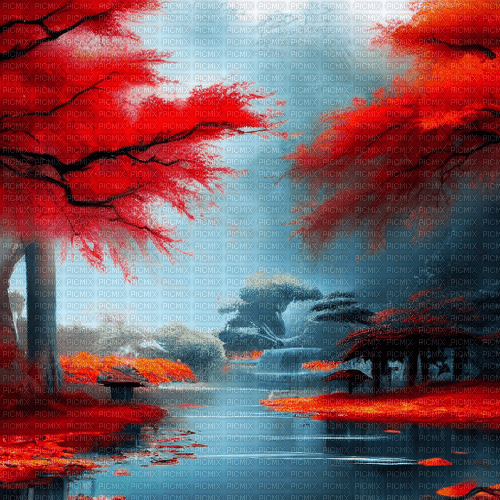 kikkapink autumn asian oriental background - 無料png