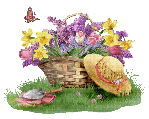 Blumen, Flowers, Korb, Hut, - Ingyenes animált GIF