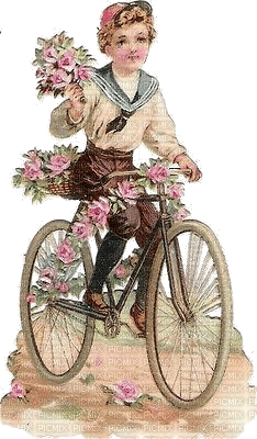 vintage, boy, Junge, Fahrrad, Blumen - bezmaksas png
