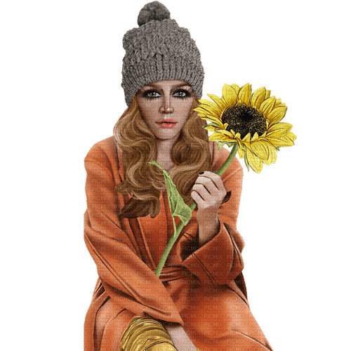 Woman and sunflower. Autumn. Fall. Leila - ücretsiz png