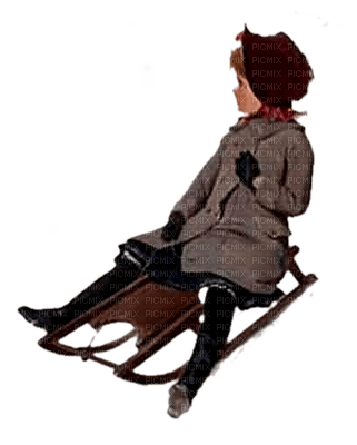 winter child sledge vintage - paintinglounge - 免费PNG