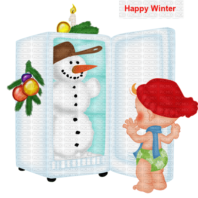 Kaz_Creations Snowman Winter Christmas Text Happy Winter - zdarma png