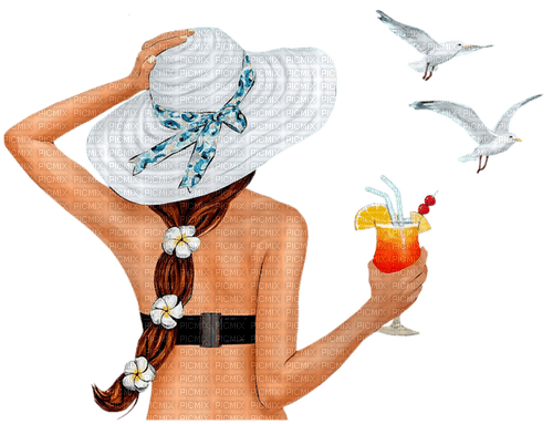 woman summer seagulls - gratis png