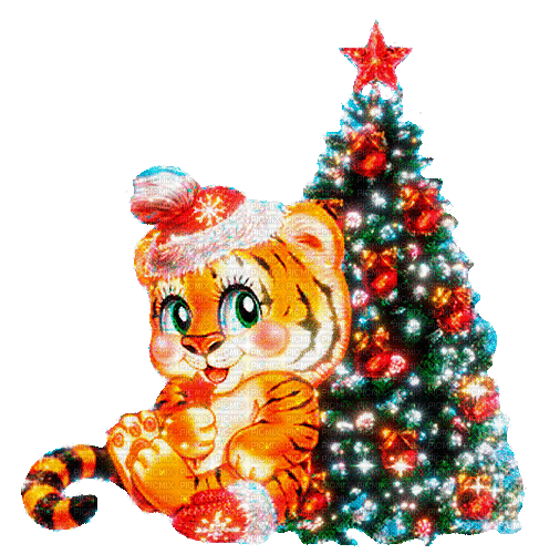 christmas  tiger by nataliplus - Animovaný GIF zadarmo