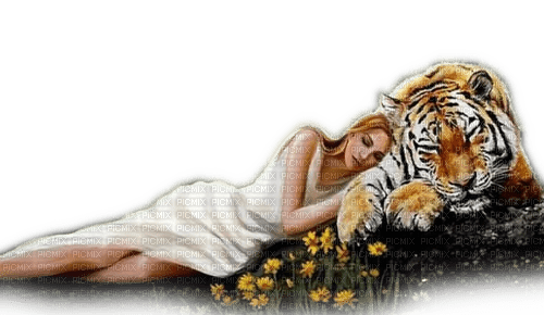 Rena Tiger Woman Schlafen Nacht - besplatni png