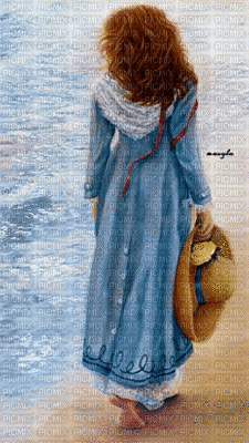 mujer frente al mar... animado - GIF animasi gratis
