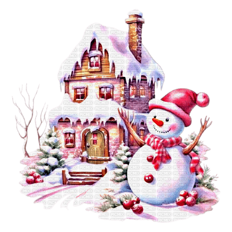 sm3 pink winter snowman cute cartoon image - Free PNG