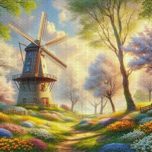 Background - Windmill - Spring - zdarma png