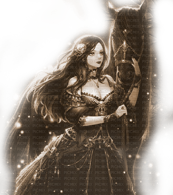 Y.A.M._Fantasy girl horse  sepia - δωρεάν png