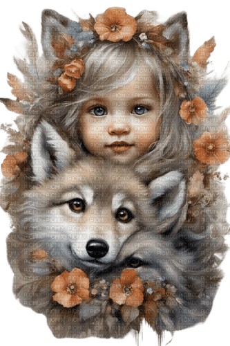 Fantasy girl and wolf - png grátis
