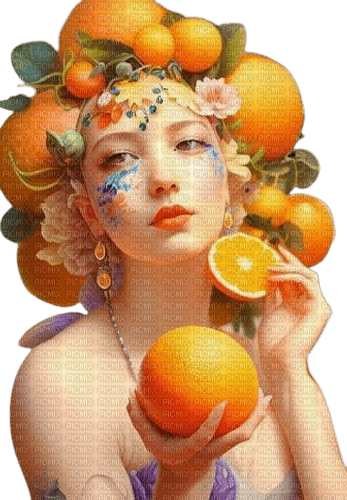 frau, woman, femme, orange, fruit - gratis png
