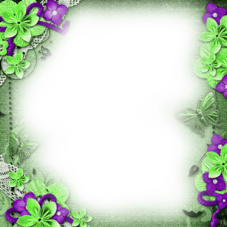 Frame.Flowers.Green.Purple - By KittyKatLuv65 - besplatni png