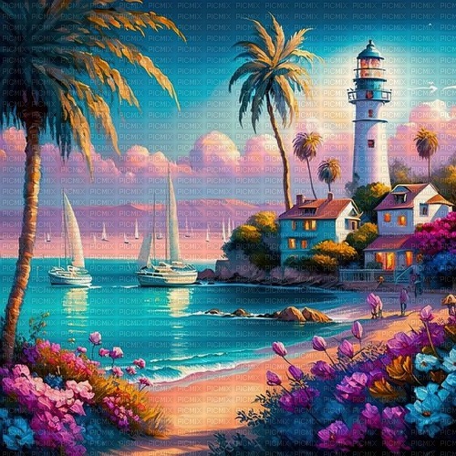 tropical beach background blue pink - безплатен png