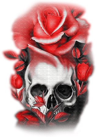 soave deco gothic skull flowers rose black white - ücretsiz png
