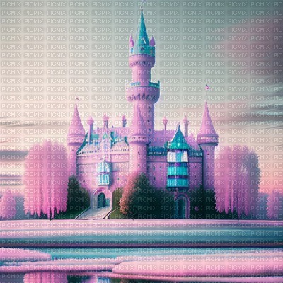Pink, Blue and White Castle Background - фрее пнг
