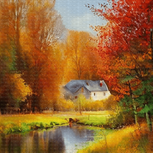 kikkapink autumn background house painting - 無料png