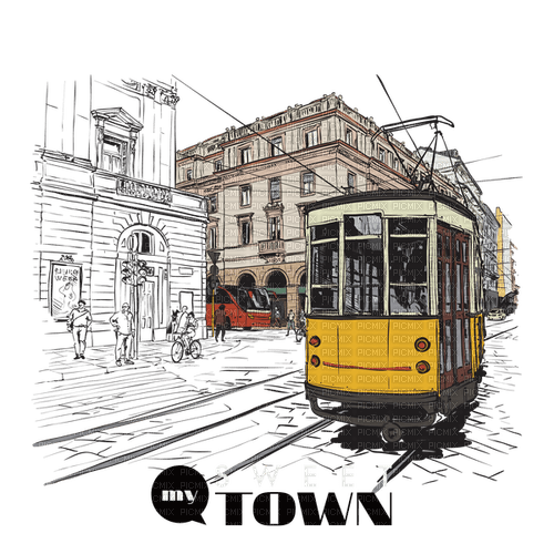 #city #town #tram #drawing +illustration - фрее пнг