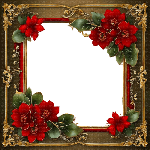 Frame.Cadre.Red.Flowers.Victoriabea - zdarma png