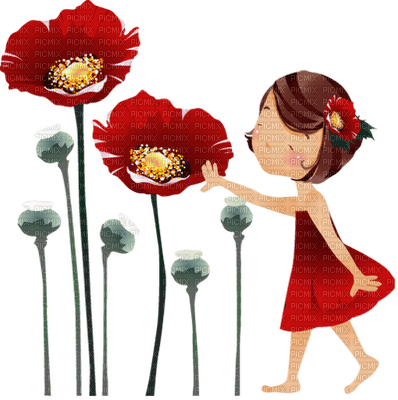 Kaz_Creations Cute Girl Flowers Red - ilmainen png