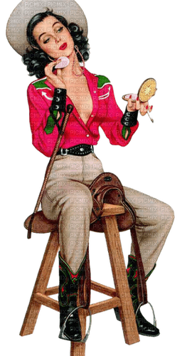 Cow-girl qui se maquille - png gratis
