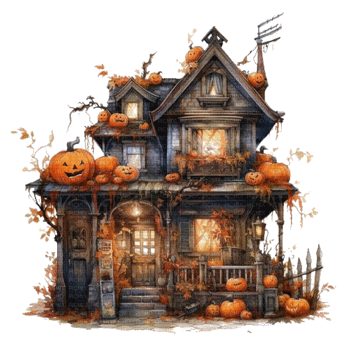 pumpkin, halloween hause - Бесплатни анимирани ГИФ