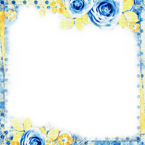 Roses.Frame.Yellow.Blue - By KittyKatLuv65 - darmowe png