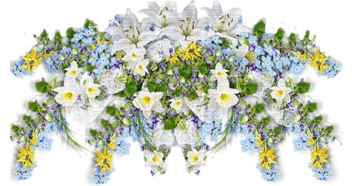 Green blue white flowers deco [Basilslament] - Free PNG