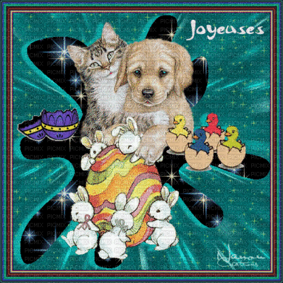 jouyeux paques avec chats chiens et animaux - Δωρεάν κινούμενο GIF