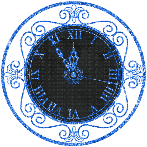 New Years.Clock.Black.Blue - Free PNG