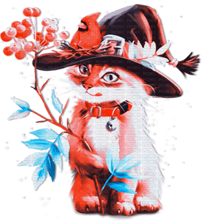 soave cat autumn halloween animals leaves deco - 免费PNG