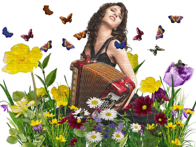 Kaz_Creations Woman-Femme-Butterflies-Flowers - Free PNG