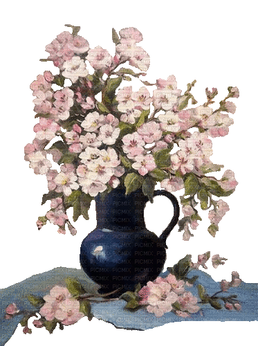 Kirschblüten, Vase, blau, Blumen - Бесплатный анимированный гифка
