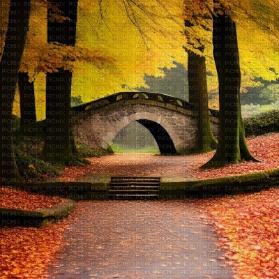 Autumn Bridge in Forest - фрее пнг