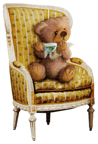 Un oso de peluche en una silla - png gratis