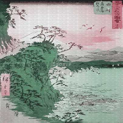 soave background oriental animated pink green - GIF animé gratuit