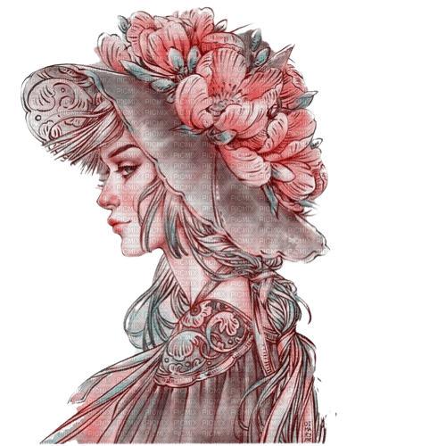 Woman Pink Hat Flower - Bogusia - PNG gratuit