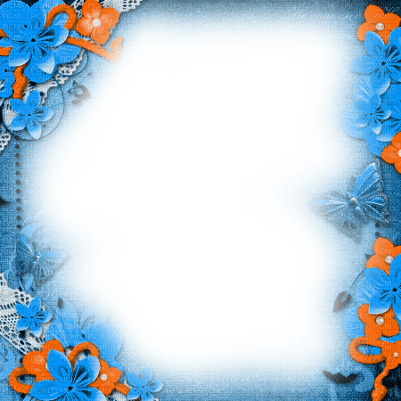 Frame.Flowers.Orange.Blue - By KittyKatLuv65 - безплатен png