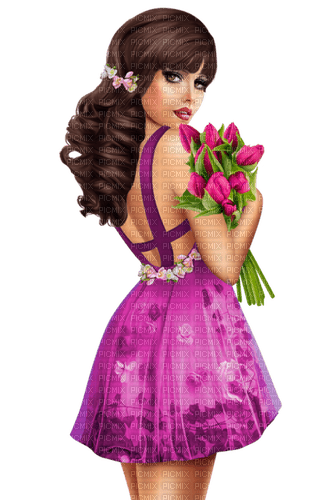 Woman with tulips. Spring. Easter. Leila - kostenlos png