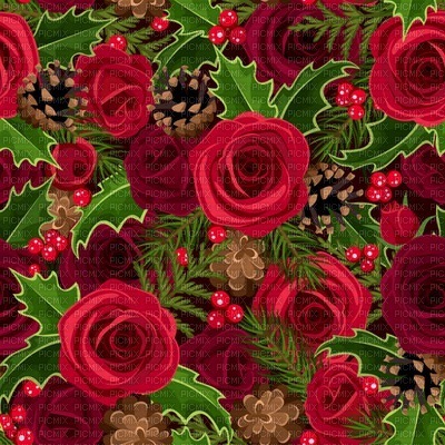 Christmas Roses and Holly Background - PNG gratuit