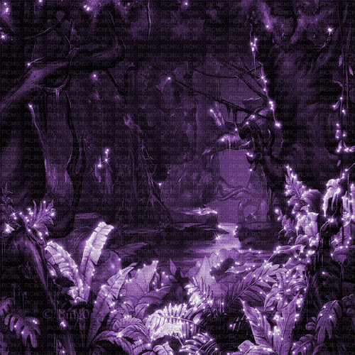 Y.A.M._Fantasy jungle forest background purple - GIF animé gratuit