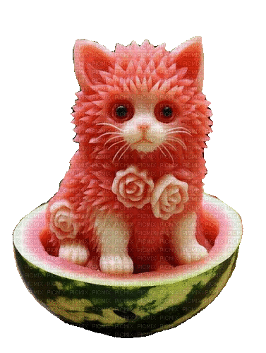 Katze Cat Wassermelone - Безплатен анимиран GIF