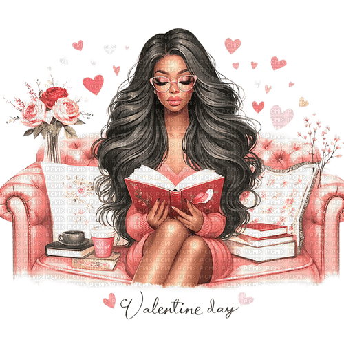 ♡§m3§♡ VDAY female reading red image - PNG gratuit