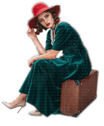 Rena Vintage Woman Koffer Gepäck - ingyenes png