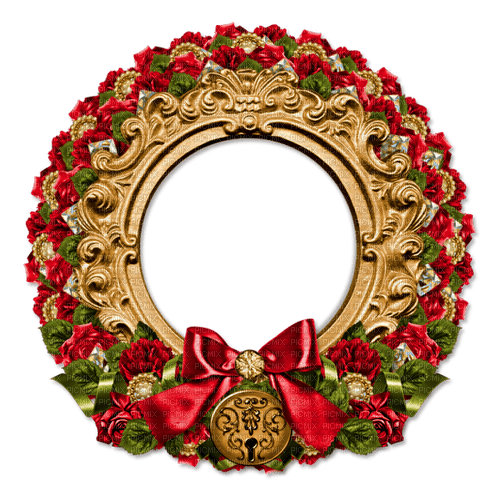 Circle.Frame.Roses.Gold.Red.Green - безплатен png