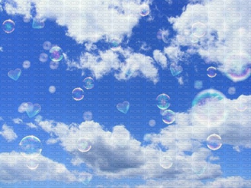 blue sky bubbles hearts background - png gratuito