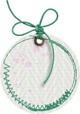 Tag round white Bow green stitching - 免费PNG
