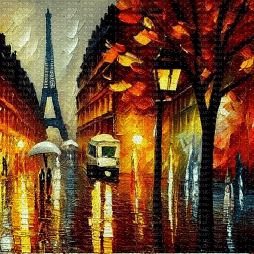 kikkapink autumn painting street background paris - δωρεάν png